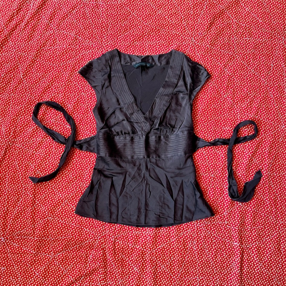 Express Silk vintage 2000s Brown V-Neck Tie Back Cap Sleeve Blouse XS